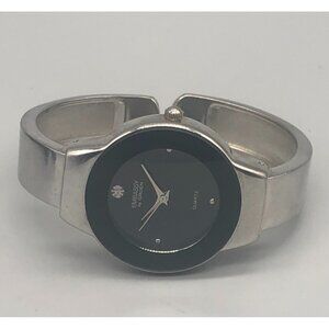 3/$30 Embassy by Gruen Watch Women  Silver Tone Black Dial Cuff Band 6.5"